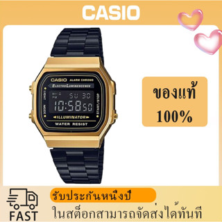 （สิงค้าขายดี）คาสิโอ นาฬิกาข้อมือผู้หญิง/ชาย สายสแตนเลส สายสเตนเลส รุ่น A168WEGB-1BDF, จัดส่งพร้อมกล่องคู่มือใบประกันศูนย์CMG 1ปี💯%