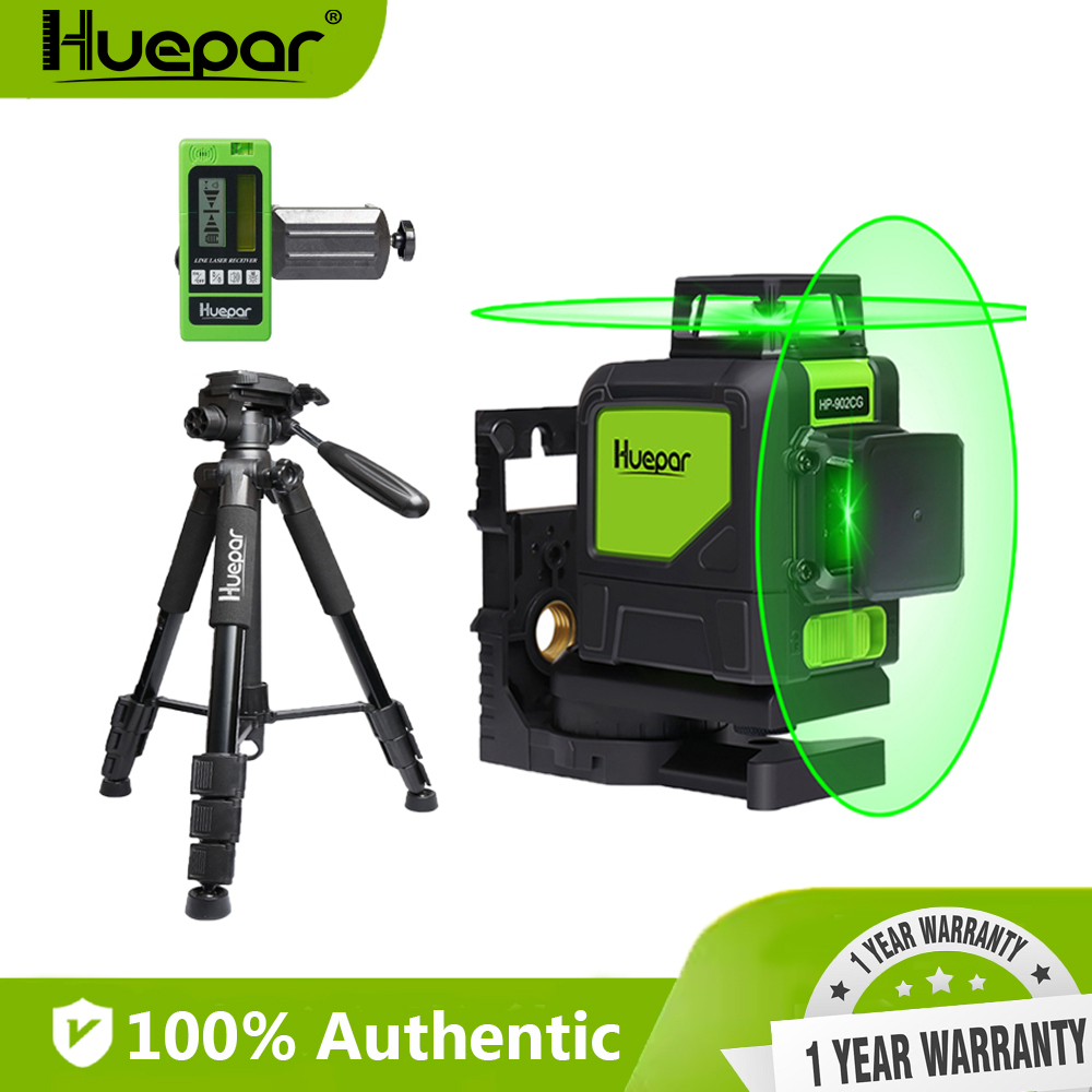 Huepar เลเซอร์วัดระดับ 902CG 360 องศา พร้อมโหมดชีพจร แนวนอน แนวตั้ง สีเขียว