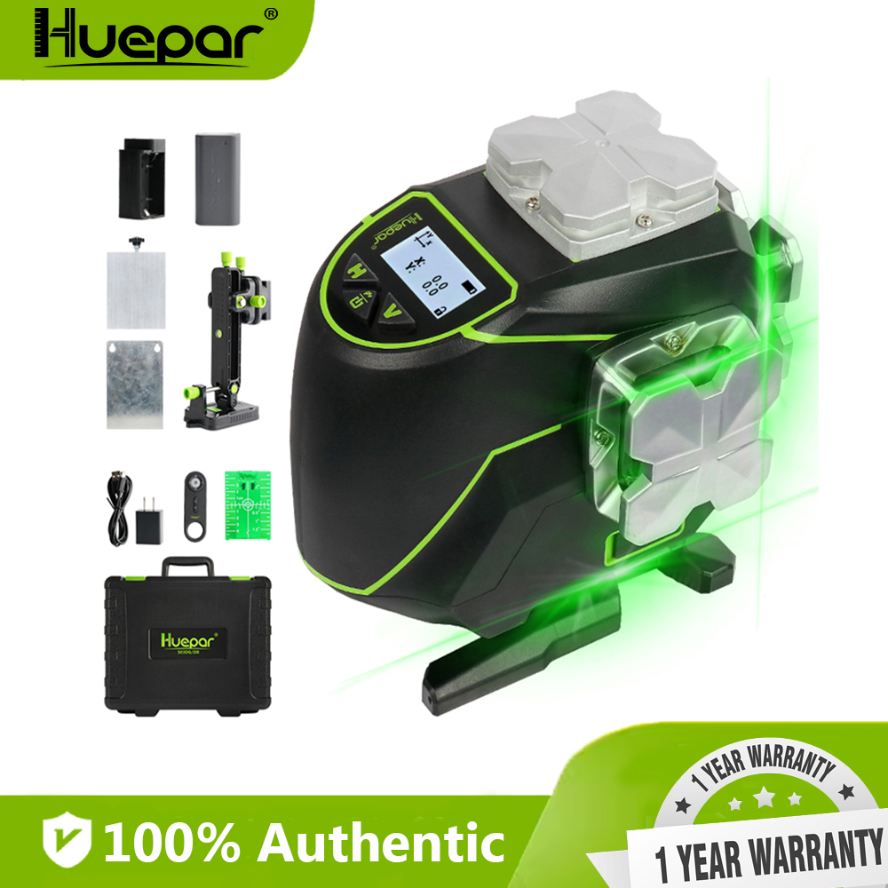 Huepar 12 เส้น 3D Cross Line เลเซอร์ระดับจอแสดงผล LCD บลูทูธและรีโมทคอนโทรลฟังก์ชั่น Green Beam พร้อ