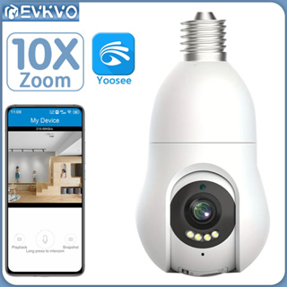 Evkvo E27 กล้องวงจรปิดรักษาความปลอดภัย หลอดไฟ WIFI 5MP PTZ IP ซูม 10X AI ติดตามอัตโนมัติ มองเห็นสีเต็มรูปแบบ หมุนได้ 360 องศา สําหรับบ้าน