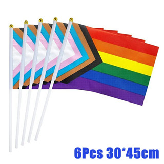 ธงสีรุ้ง LGBTQ LGBT ขนาด 30*45 ซม. สําหรับตกแต่งปาร์ตี้กลางแจ้ง พาเหรด 6 ชิ้น