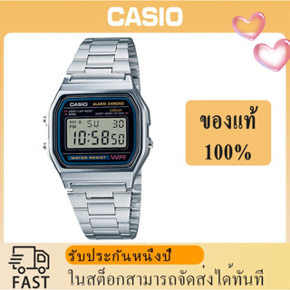 （สิงค้าขายดี) นาฬิกาข้อมือผู้ชายคาสิโอ ดิจิตอล Casio Digital สายสแตนเลส รุ่น A158WA-1DF - สีเงิน, A-158WA, A158WA, A158