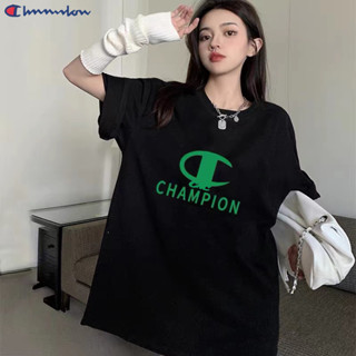 Champion เสื้อยืดลําลอง คอกลม แขนสั้น ผ้าฝ้ายแท้ ทรงหลวม แฟชั่นสําหรับผู้ชาย และผู้หญิง