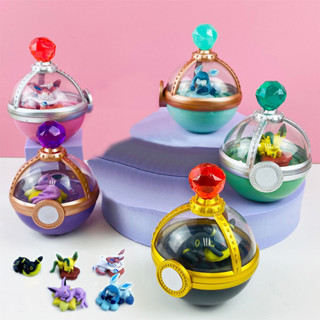 โมเดลฟิกเกอร์ PVC รูปการ์ตูนโปเกม่อนนอนหลับ Eevee Leafeon Glaceon Espeon Sylveon Umbreon Q Version Twisted Egg Crystal Ball ของเล่นสําหรับเด็ก 5 ชิ้น ต่อชุด