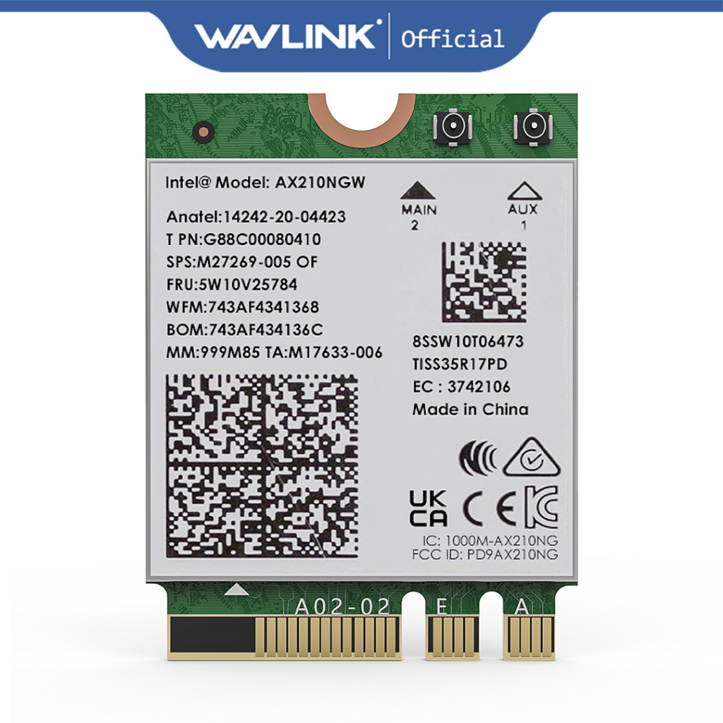 Wavlink การ์ดเครือข่ายไร้สาย WiFi 6E Intel AX210 Tri-Band 5400Mbps 2.4GHz 5GHz 6GHz 802.11AX MU-MIMO Bluetooth 5.3 Upgrade from AX200