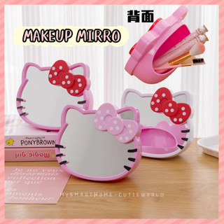 Hello Kitty ขาตั้งแต่งหน้า Mirro โต๊ะ Mirro พร้อมที่วางแปรงแต่งหน้า ขนาดเล็ก Mirro สําหรับเด็กผู้หญิง กระจกน่ารัก Rosa สีชมพู กระจก เครื่องมือความงาม