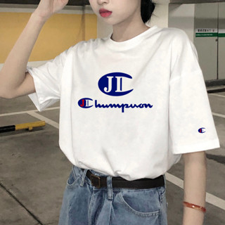 ใหม่ Champion เสื้อยืดคอกลม แขนสั้น ทรงหลวม สไตล์สปอร์ต สําหรับผู้ชาย และผู้หญิง