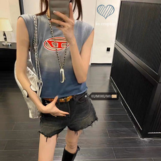 Kumikumi เสื้อยืดแขนกุด ไล่โทนสีฟ้า แฟชั่นฤดูร้อน สําหรับผู้หญิง 2023