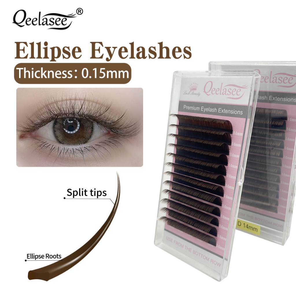 Qeelasee ขนตาปลอม เนื้อแมตต์ สีน้ําตาล 0.15 มม. ต่อขนตา สําหรับแต่งหน้า ขนแบน เส้นแบน ตา