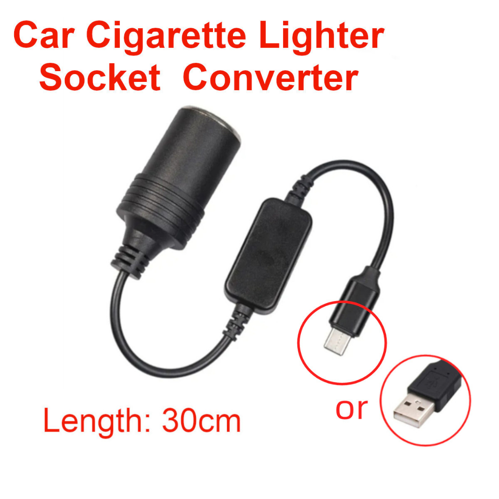 อะแดปเตอร์แปลง 12W USB Type-C PD เป็นซ็อกเก็ตที่จุดบุหรี่ในรถยนต์ ตัวเมีย ขนาด 30 ซม. สําหรับ GPS DVR 12V