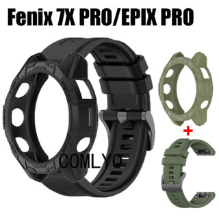 สําหรับ Garmin Fenix 7X pro 7 EPIX pro 51 มม. 47 มม. เคส TPU กันชน เคสป้องกัน สายคล้อง สายรัดข้อมือ ซิลิโคน แบบเร็ว