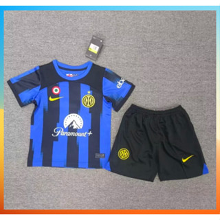 เสื้อกีฬาแขนสั้น ลายทีมชาติฟุตบอล Inter Milan 2023-24 ชุดเหย้า สําหรับเด็ก