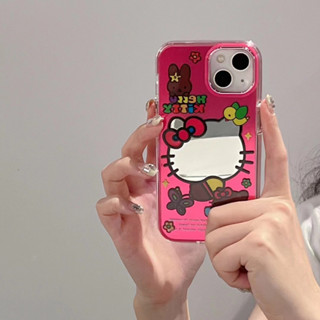 ใหม่ เคสโทรศัพท์มือถือแบบกระจก กันกระแทก ลายการ์ตูนคิตตี้ สําหรับ iPhone14 13 12 11 Pro MAX