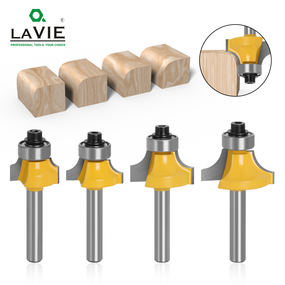 LAVIE 4 pcs ชุด 6 มม.หรือ 1/4 "Shank มุมขนาดเล็กรอบ Router Bit สําหรับไม้ Edging งานไม้ Mill เครื่องตัดคลาสสิก Bit สําหรับไม้