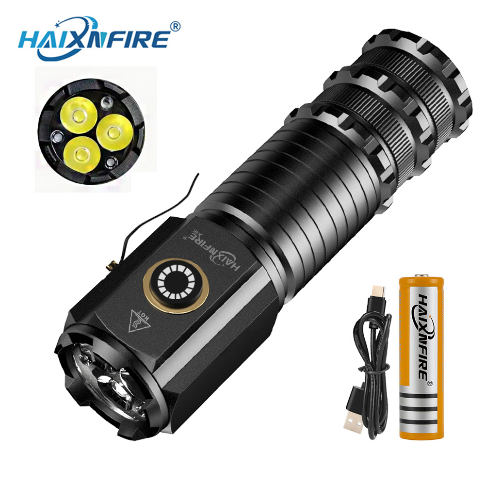 Haixnfire X46 ไฟฉาย LED 3500 ลูเมน ชาร์จ USB สําหรับตั้งแคมป์