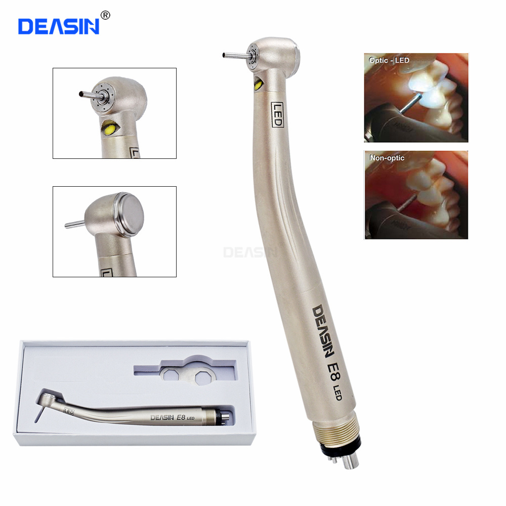 DEASIN Dental E8 Led Air Turbine Handpiece ความเร็วสูงพร้อมตลับหมึกโรเตอร์แบบปิด 2 รู/4 รู