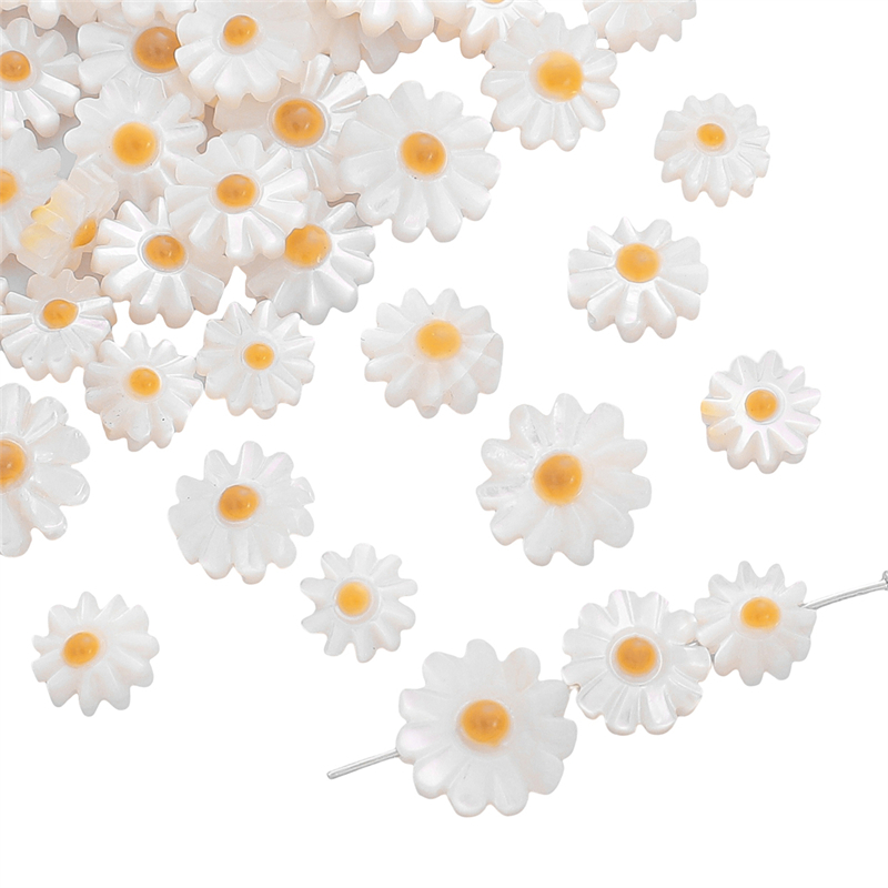 ลูกปัดเปลือกหอยธรรมชาติ Daisy ดอกไม้ลูกปัด Glossy หลวม Spacer ลูกปัดสําหรับ DIY เครื่องประดับทําอุปกรณ์เสริม 1 ชิ้น