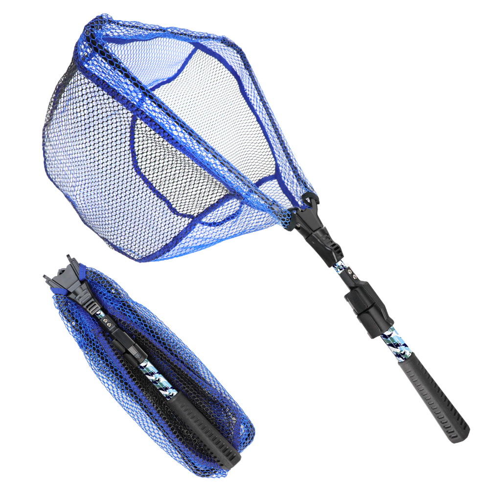 Sanlike พับ Landing สุทธิตกปลาสุทธิ Fibergalss Telescoping Pole และ Camo Handle ยางเคลือบตาข่ายสุทธิ 110 ซม.สําหรับตกปลาน้ําจืดน้ําเค็ม