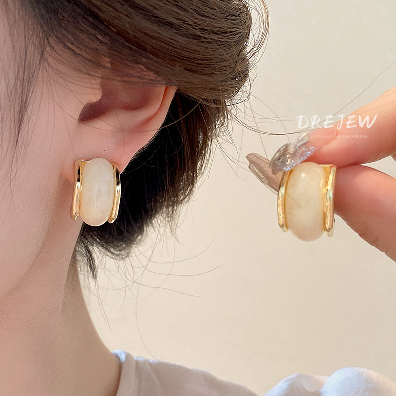 DREJEW ต่างหูสตั๊ด เข็มเงิน เรซิน รูปก้อนเมฆ สีเขียว หรูหรา คุณภาพสูง สําหรับผู้หญิง