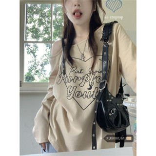 Kumikumi เสื้อยืดแขนยาว ทรงหลวม ออกแบบดี ไม่ซ้ําใคร แฟชั่นสําหรับผู้หญิง