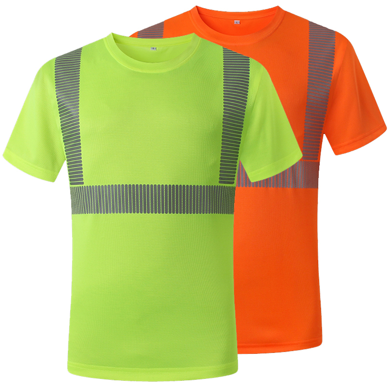สีส้มHi Vis Tเสื้อความปลอดภัยเสื้อสะท้อนแสงฤดูร้อนQuick Dry Tเสื้อMan High Vที่มองไม่เห็นทํางานเสื้อ
