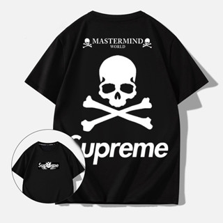 เสื้อยืดแขนสั้น พิมพ์ลายหัวกะโหลก supreme สไตล์วินเทจ โอเวอร์ไซซ์ สําหรับผู้หญิง และผู้ชาย