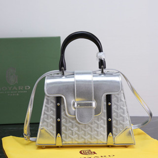 [พร้อมกล่อง] ใหม่ Goyard Original Vintage Elegant 21 ซม. Saigon กระเป๋าถือ, กระเป๋าสะพายข้าง หนังแท้ สีเงิน