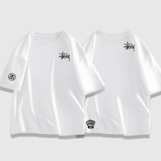 STUSSY เสื้อยืดแขนสั้น ขนาดใหญ่ สีพื้น สไตล์สตรีท เรียบง่าย สําหรับผู้หญิง และผู้ชาย