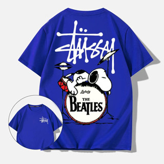 STUSSY เสื้อยืดแขนสั้นลําลอง ขนาดใหญ่ พิมพ์ลาย Snoopy แฟชั่นสตรีท แฟชั่นสําหรับผู้ชาย
