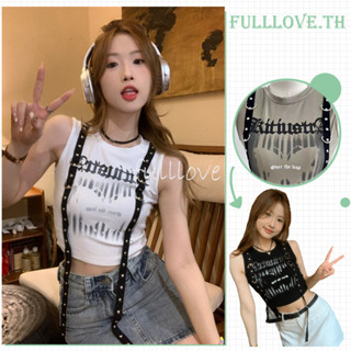 Fulllove ฤดูร้อนใหม่ เสื้อครอปลำลองเเขนกุดคอกลม เสื้อครอปสีสันสดใส เสื้อกล้ามเเขนกุด เสื้อกั๊กสั้น เสื้อเเขนกุดY2K crop top