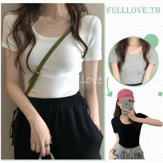 Fulllove เสื้อยืดสีขาวผู้หญิง/แขนสั้นรอบคอ ดูผอมลง นุ่มมาก