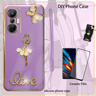 เคสเคลือบไฟฟ้า พร้อมฟิล์มกันรอยหน้าจอ และสายคล้องซิลิโคน สําหรับ Infinix Hot 20s X6827