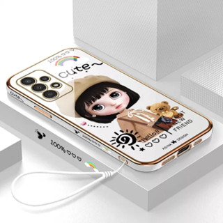 เคสโทรศัพท์มือถือ ลายการ์ตูนเด็กผู้หญิงเบเร่ต์ พร้อมสายคล้อง สําหรับ Samsung A13 4G A13 5G A33 5G A73 5G A53 5G A03S A21s