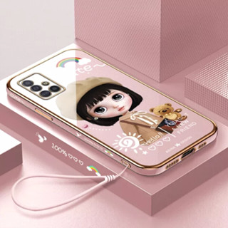 เคสโทรศัพท์มือถือ ลายการ์ตูนเด็กผู้หญิงเบเร่ต์ พร้อมสายคล้อง สําหรับ Samsung A71 4G A51 4G A750 A23 A03 A03S A7 2018