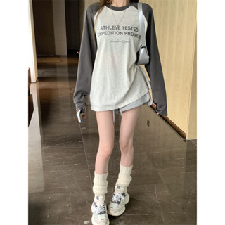 Loose and minimalist printed raglan sleeves long sleeved T-shirt round neck long sleeved top