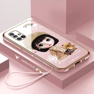 เคสโทรศัพท์มือถือ ลายการ์ตูนเด็กผู้หญิงเบเร่ต์ พร้อมสายคล้อง สําหรับ Samsung M51 M52 M53 M54