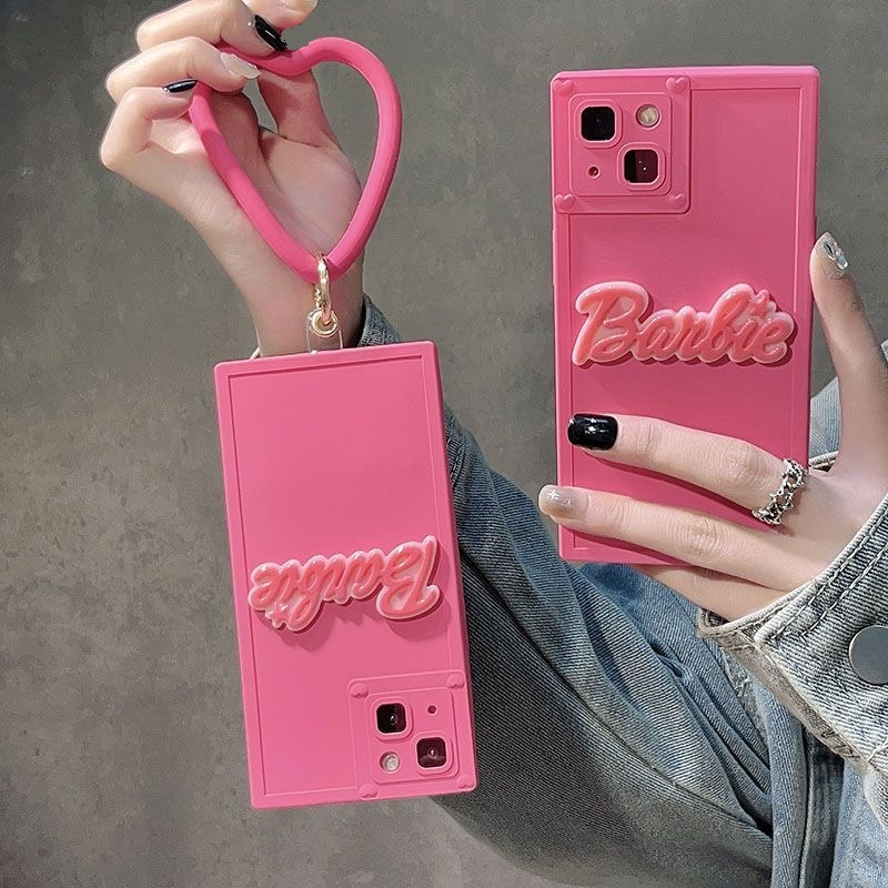 Insสาว3Dกุหลาบสีแดงตุ๊กตาบาร์บี้สแควร์Soft TPUเคสโทรศัพท์Love Heartสร้อยข้อมือสําหรับIphone 17 16promax 15 14 Pro 14 plus 14 Pro max 14 13promax 13 ราคา ถูกที่สุด ดีลบีเคเค