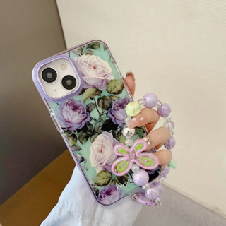 เคสโทรศัพท์มือถือ ลายดอกไม้ พร้อมสายโซ่คล้อง สําหรับ iPhone 11 12 12pro 12promax 13 13pro 13promax 14 14pro 14promax