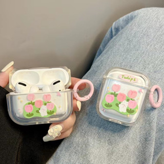 เคสหูฟัง กันกระแทก ลายดอกไม้ กระต่ายน่ารัก สําหรับ Airpods 1 2 3 pro2