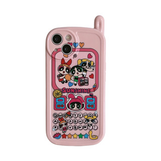 เคสโทรศัพท์มือถือ ป้องกันกระแทก ลายการ์ตูน Powerpuff Girl สีชมพูน่ารัก สไตล์เรโทร สําหรับ iPhone 14 13 12 11