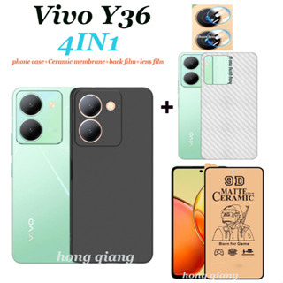 4in1 เคสโทรศัพท์ ซิลิโคนนิ่ม กันกระแทก สีดํา ฟิล์มเซรามิค ฟิล์มเลนส์ ฟิล์มด้านหลัง สําหรับ Vivo Y36 Y35 Y21 Y33S Y15A Y15S