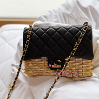 23c Catwalk Style Black Gold Dinner Bag Metal Woven Bag Small Waste Bag กระเป๋าหนังแท้กระเป๋าสะพายข้างกระเป๋าสะพายข้าง