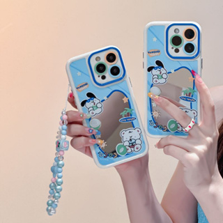 เคสป้องกันโทรศัพท์มือถือ ลายการ์ตูนสุนัข ประดับลูกปัด สีฟ้า สําหรับ iPhone 14Pro max case 13Pro max 12Pro max 14Pro 13Pro 12Pro 11 12 13 14 case