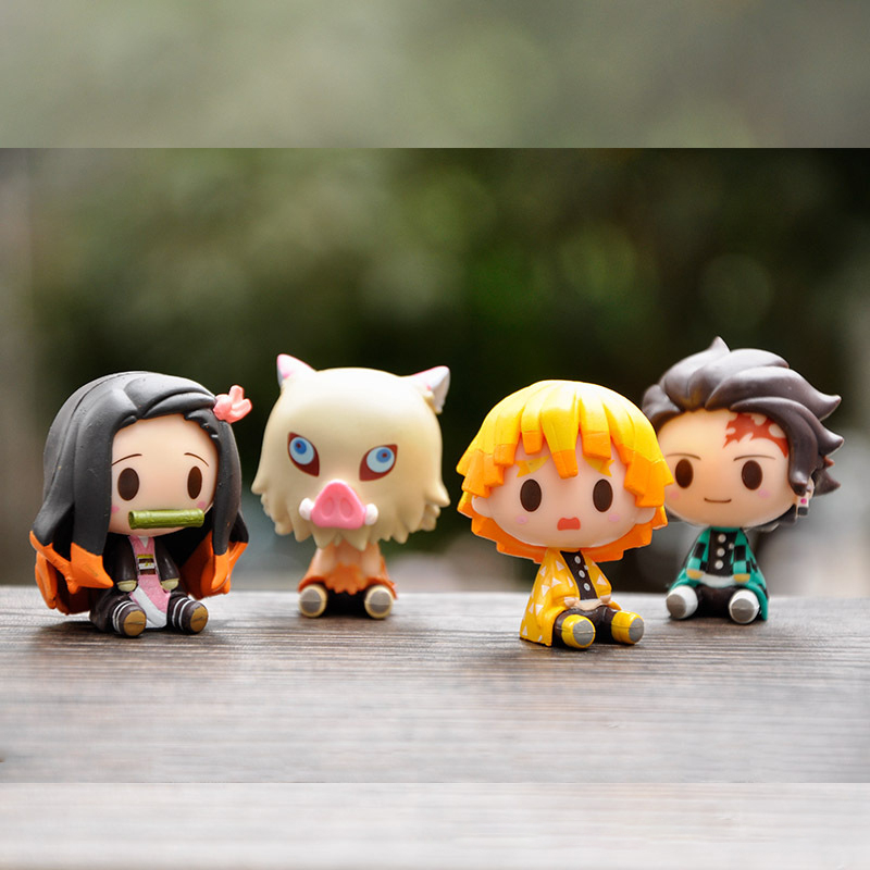 4 ชิ้น/เซ็ต 5 ซม.อะนิเมะรูป Sleep ตุ๊กตา Kamado Tanjirou Nezuko Agatsuma Zenitsu Hashibira Inosuke รุ่น Q PVC Action Figures ของเล่น