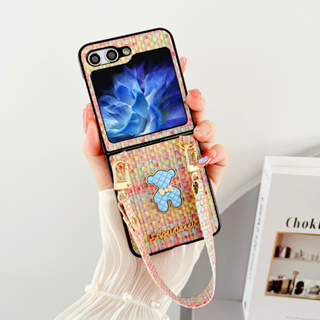 เคสโทรศัพท์มือถือ แบบบางพิเศษ ลายสาน พร้อมสายคล้อง สําหรับ Samsung Galaxy Z FLIP 5 4 3 flip5 flip4 flip3