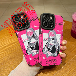 เคสโทรศัพท์มือถือหนังนิ่ม หรูหรา ลายดอกกุหลาบ สีแดง Mona Lisa สําหรับ iPhone 14 Pro Max 13 12 11 X XR XS 8 7 SE