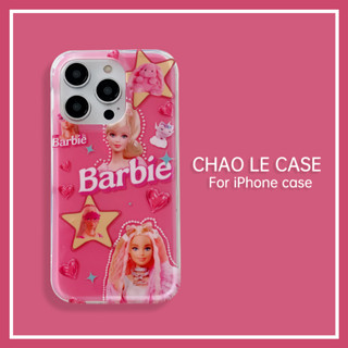 เคสโทรศัพท์กันกระแทกสีชมพูสำหรับ iPhone 11 12 Pro Max ขอบนุ่มเคสแข็ง iPhone 13 Pro 14 Pro Max เคสตุ๊กตาบาร์บี้น่ารัก