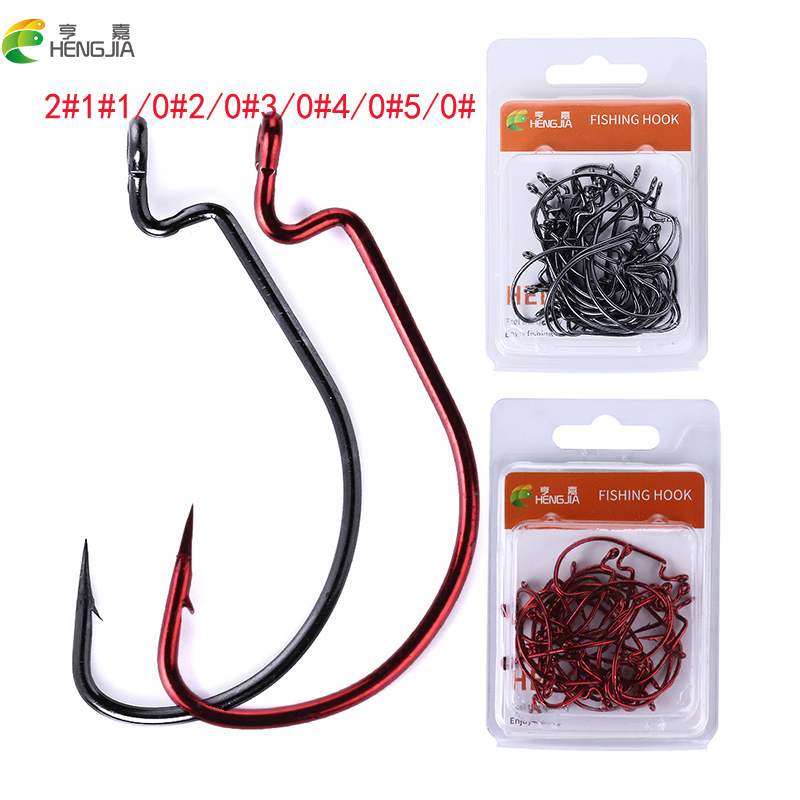 Hengjia 30 ชิ้น/ล็อตเหล็กคาร์บอนสูงตกปลา Lure hook สีดํา/สีแดง jig hook Barbed Crank hook สําหรับหนอนนุ่ม jig เหยื่อ