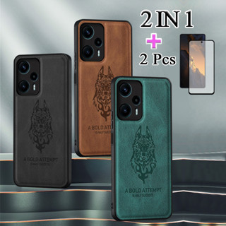 2 IN 1 เคสโทรศัพท์หนัง หรูหรา พร้อมหน้าจอเซรามิค สองชิ้น สําหรับ Xiaomi Poco F5