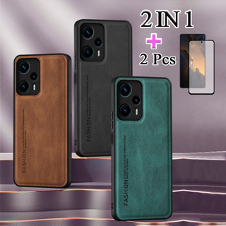 2 IN 1 เคสโทรศัพท์มือถือหนังแกะ เซรามิก กันรอยหน้าจอ ทรงโค้ง สําหรับ Xiaomi Poco F5